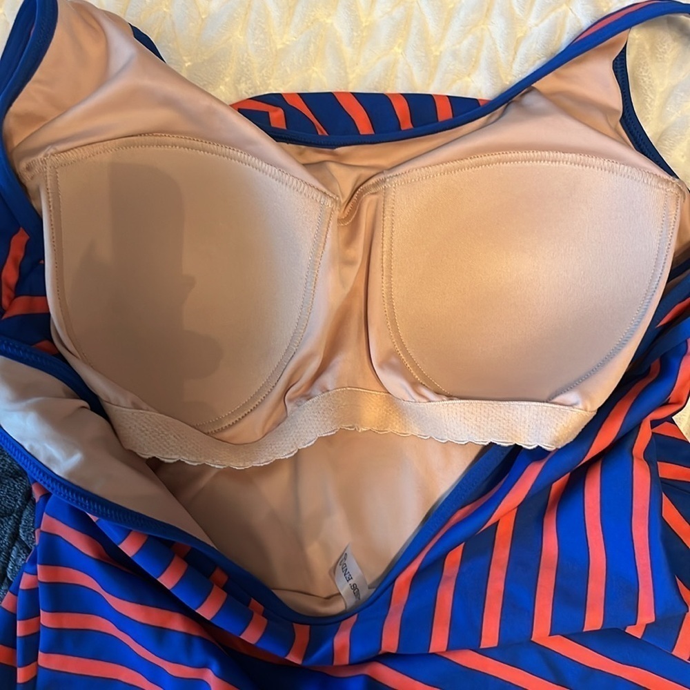 Lands’End one piece swimsuit, size 16 blue orange striped new without tags - Picture 8 of 8
